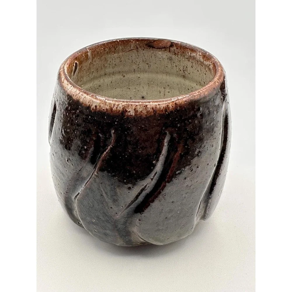Rustic Handmade Pottery Tea Cups - Brown Black Glazed Ceramic Set of 3